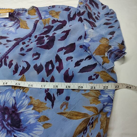 Y2K Sensara Purple Floral Flouncy Flutter Dress Large Forest Fairy Semi Sheer - Picture 9 of 11